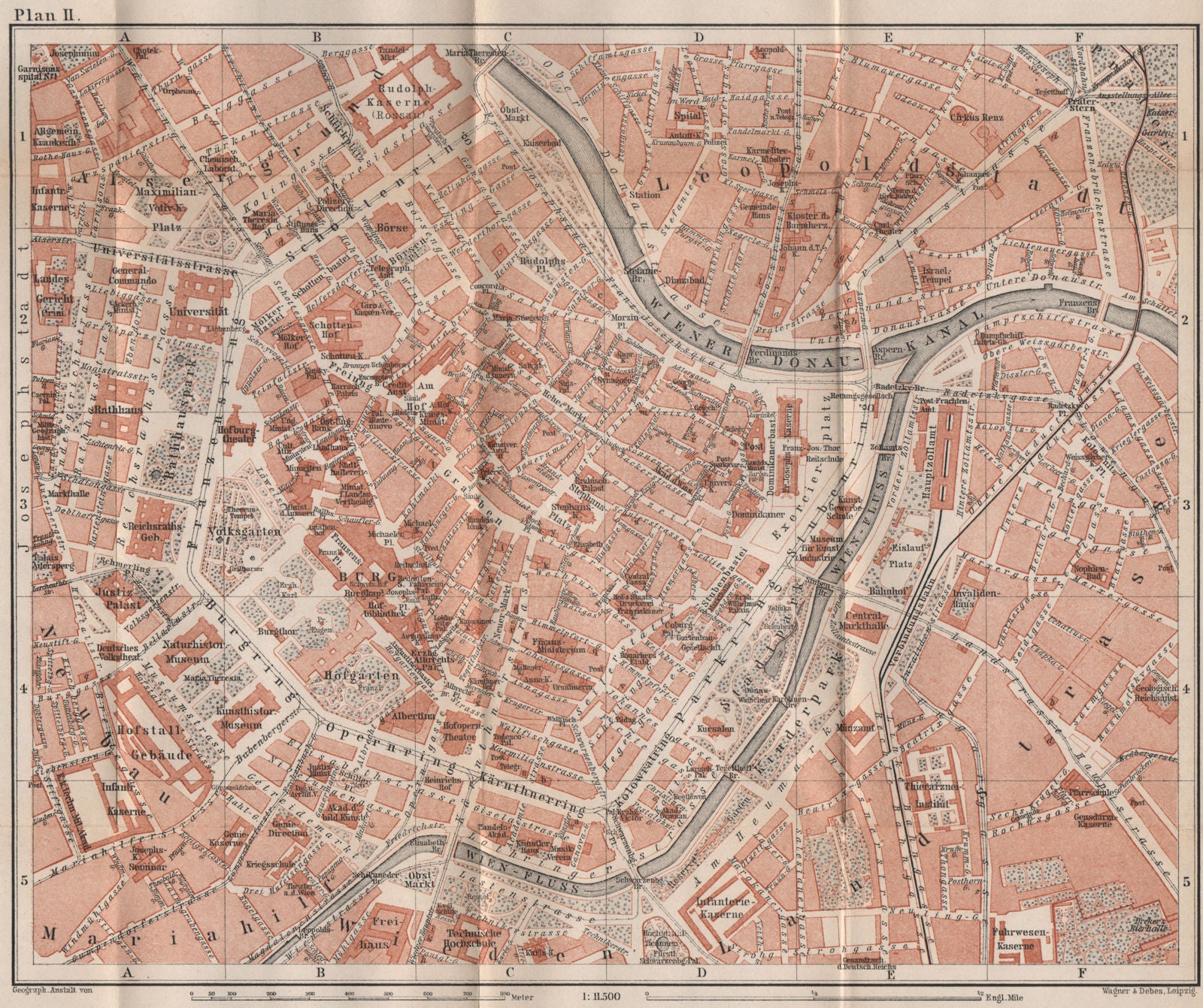 VIENNA city centre. WIEN Burg. Town plan stadtplan. Austria Österreich 1896 map